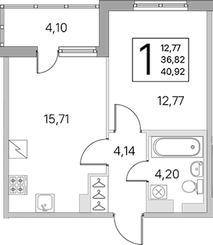 1-комнатная квартира 36.82 м², 4/5 эт., ЖК «ЮгТаун. Олимпийские кварталы»